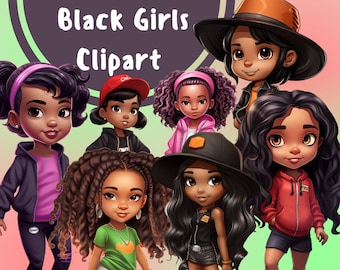15 PNG Cute Black Girls Clipart, Stickers png, Afro Girl Clipart, Afro Girl PNG, Black Girls Bundle, Black Kid Clipart, Afrogirls Clipart
