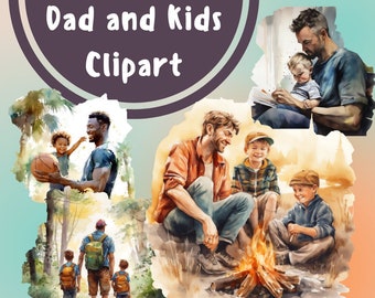 Father's Day Watercolor Clipart: Dad and Kids PNG (Digital Download)