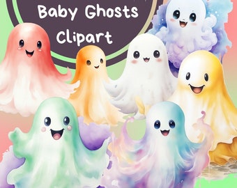 Akvarell babyspöke clipart, Halloween PNG-grafik (digital nedladdning)