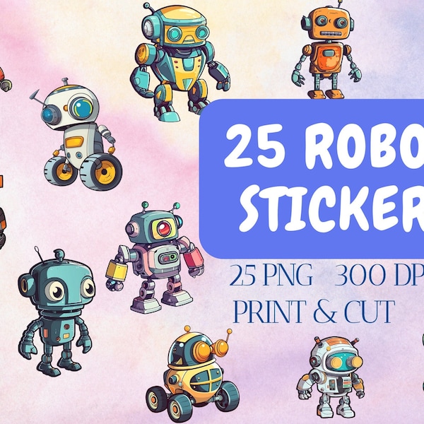 Cute robot stickers, sticker downloads, robots png, printable stickers, children printable, digital paper crafting, png stickers