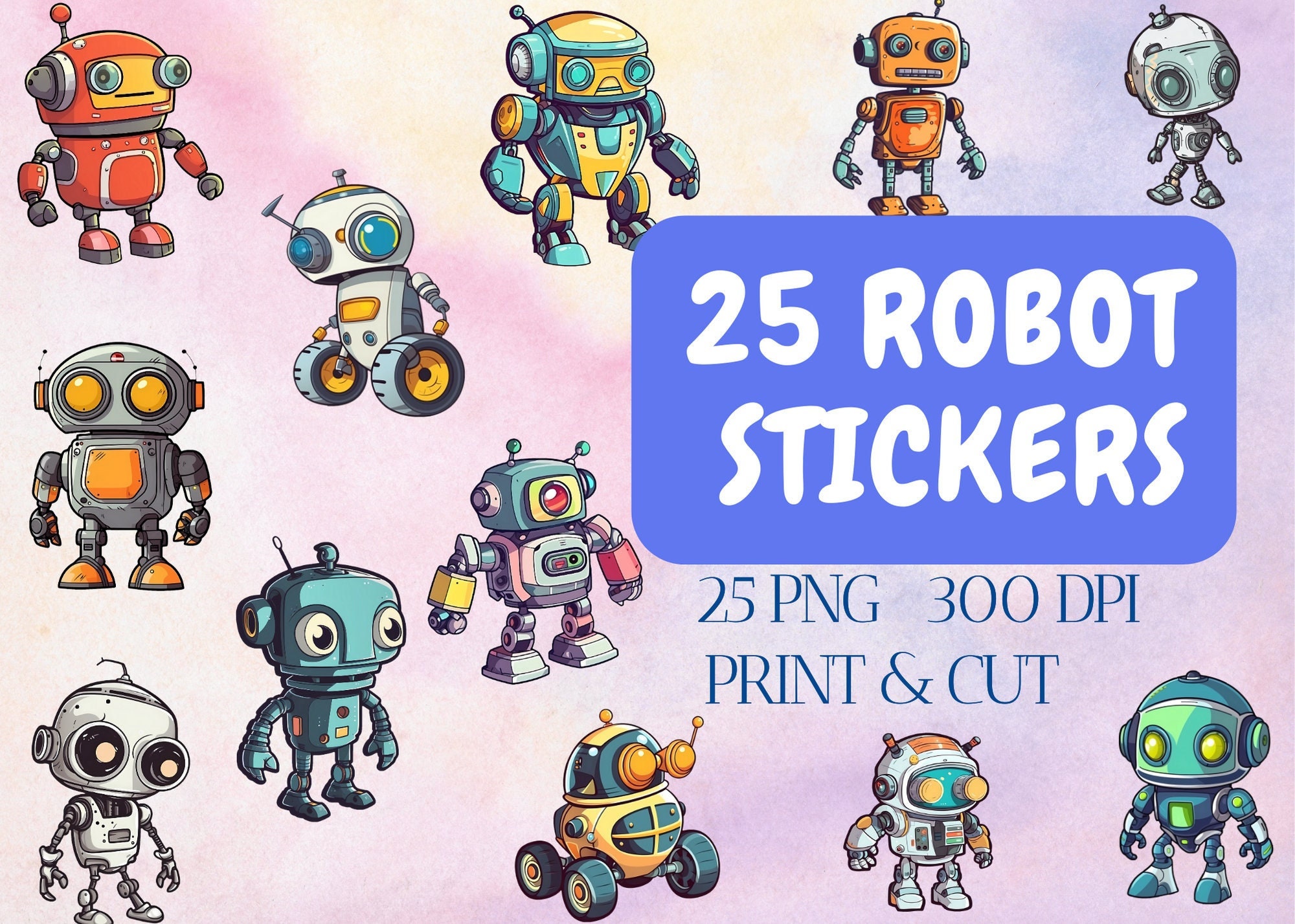Cute Robot Stickers, Sticker Downloads, Robots Png, Printable Stickers,  Children Printable, Digital Paper Crafting, Png Stickers 