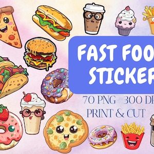 Fast Food bundle stickers, sticker downloads, printable stickers, adorable sticker png bundle, design stickers, sticker cricut, png stickers