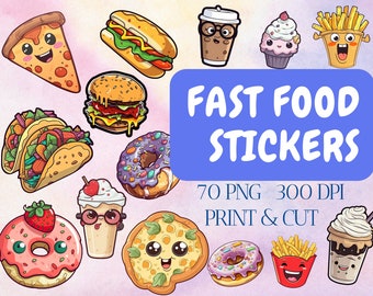 Fast Food bundle stickers, sticker downloads, printable stickers, adorable sticker png bundle, design stickers, sticker cricut, png stickers