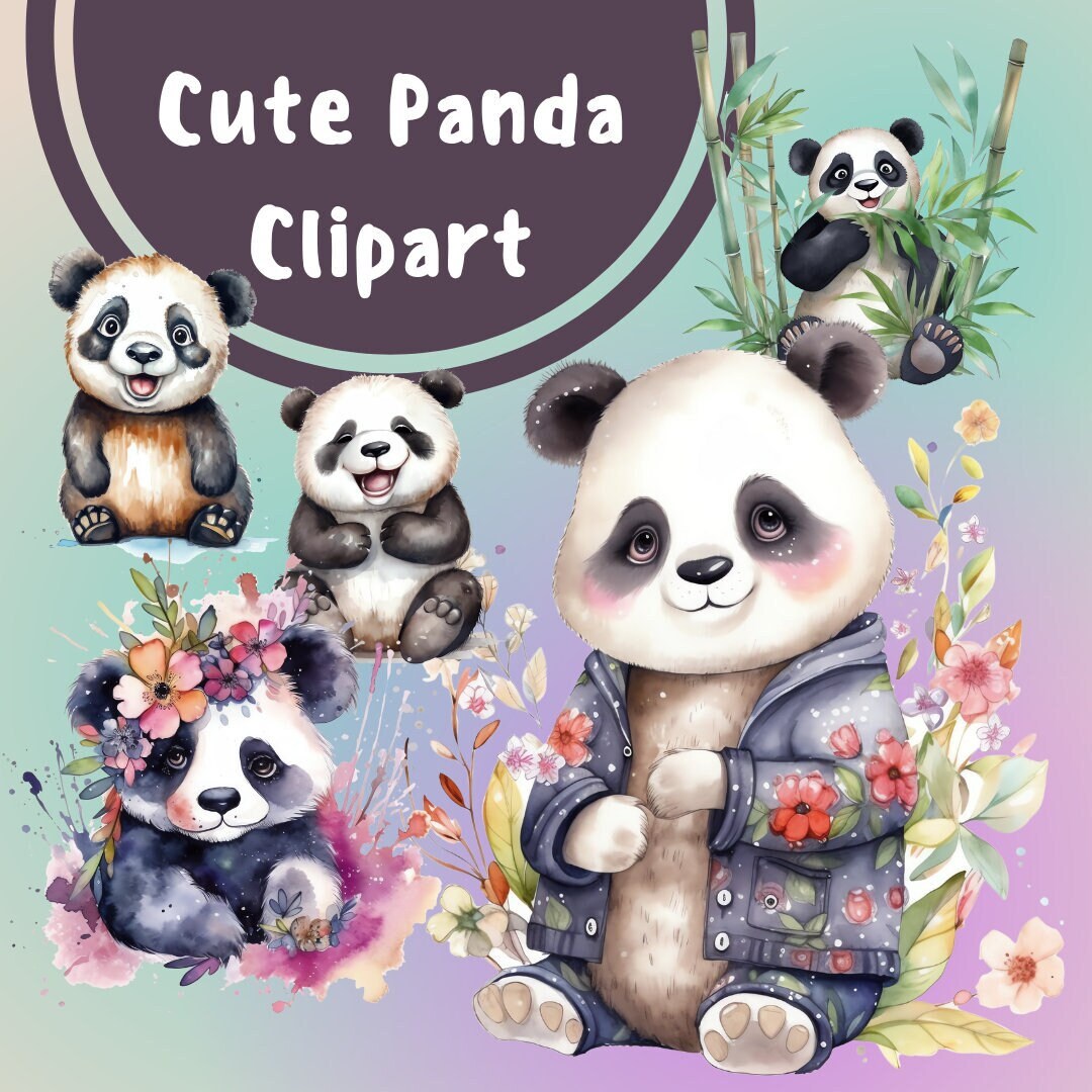 24 PNG Cute Watercolor Panda Clipart, Baby Panda Bears Clipart Bundle ...