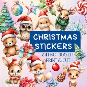 Christmas Woodland Stickers, Sticker Downloads, Christmas Digital Stickers, Winter Printable Stickers, Animals Clipart,  Cricut Sticker PNG