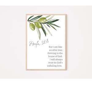 Psalm 52:8, Boho Home Decor, Olive Tree, Art Print, Illustration, Bible Verse, Digital Download, Bible Verse Wall Art, Printable