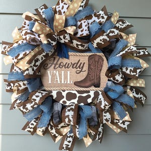 Cowboy Welcome Wreath for Front Door, Cow Wreath, Howdy Welcome Wreath, Farmhouse Wreath, Rustic Wreath, Farmhouse Decor, Country Decor