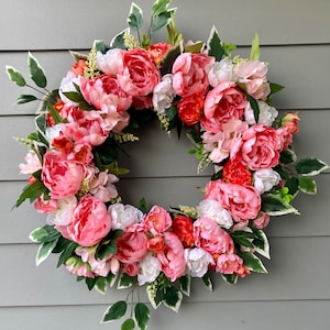 Peony Wreath for Front Door, Spring Wreath for Front Door, Country Cottage Wreath, Farmhouse Decor, Front Porch Decor