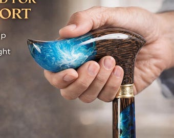 Handcrafted Palmwood Walking Cane with Blue Epoxy Handle – Luxury Men’s Stick
