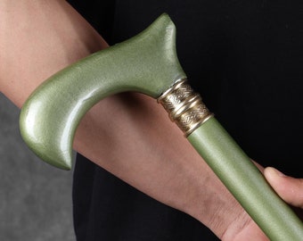 Bengala elegante em verde-oliva maciço – Bengala de apoio ergonômico de luxo