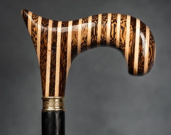 Handcrafted Multiwood Walking Cane | Pink Stripe Wooden Walking Stick | Ergonomic Handle Cane for Men & Women | Stylish Gift Cane