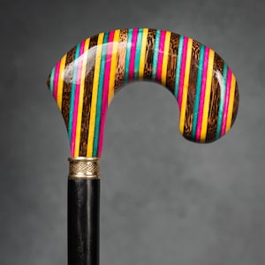 Handcrafted Rainbow Wood Walking Cane: Lightweight Multicolor Mobility Aid