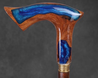 Blue Resin Fractal Walking Stick: Handcrafted Indian Rosewood Cane (39 inch)