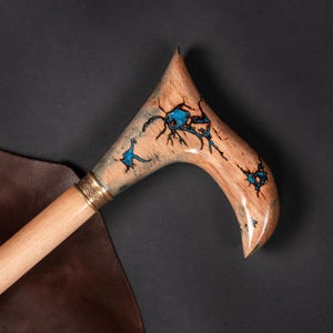 Handcrafted Wood & Epoxy Resin Cane – Stylish Knob Handle Walking Stick