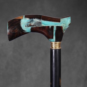 Handmade Indian Rosewood Walking Cane: Epoxy Resin & Brass Accents