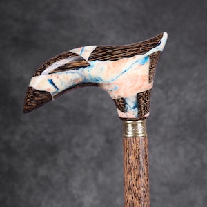 Handmade Palmwood Walking Cane: Epoxy Finish, Brass Accents