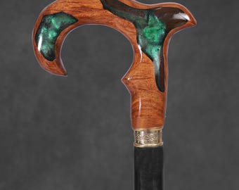 Rosewood Walking Cane with High-Gloss Epoxy and Brass Accents Handcrafted and Durable stick
