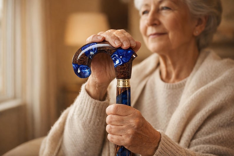 Handcrafted Palmwood & Blue Ocean Resin Walking Stick | Unique Designer walking Cane men women image 6