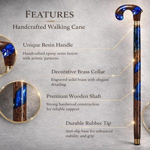 Handcrafted Palmwood & Blue Ocean Resin Walking Stick | Unique Designer walking Cane men women image 4