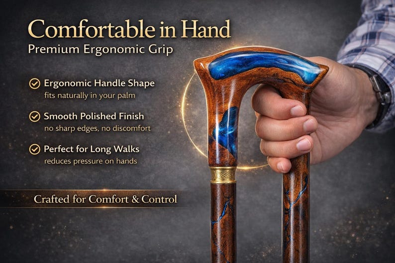 Blue Resin Fractal Walking Stick: Handcrafted Indian Rosewood Cane (39 inch) image 2