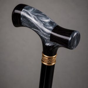 Ebony Wood Grey Epoxy Resin Walking Cane, Black Lyptus Wood Shaft, Handmade Stick image 2