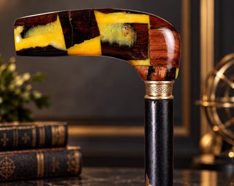 Luxury Wooden Walking Cane, Handmade Epoxy Resin Handle, Designer Derby Walking Stick