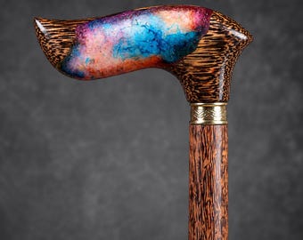 Handcrafted Rosewood & Epoxy Walking Cane | Ergonomic Derby Handle | Luxury Wooden Walking Stick