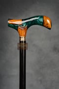 Handcrafted Rosewood Walking Stick: Green Resin Handle, Lyptus Wood Cane product logo