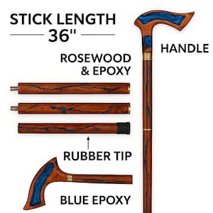 Blue Resin Fractal Walking Stick: Handcrafted Indian Rosewood Cane (39 inch) image 4