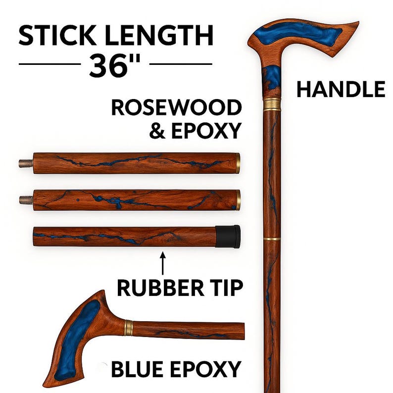 Blue Resin Fractal Walking Stick: Handcrafted Indian Rosewood Cane (39 inch) image 4