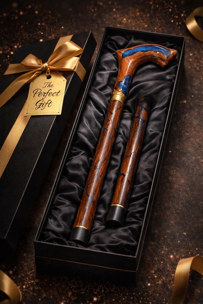 Blue Resin Fractal Walking Stick: Handcrafted Indian Rosewood Cane (39 inch) image 3