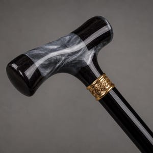 Ebony Wood Grey Epoxy Resin Walking Cane, Black Lyptus Wood Shaft, Handmade Stick image 6