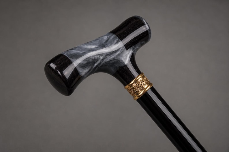Ebony Wood Grey Epoxy Resin Walking Cane, Black Lyptus Wood Shaft, Handmade Stick image 6