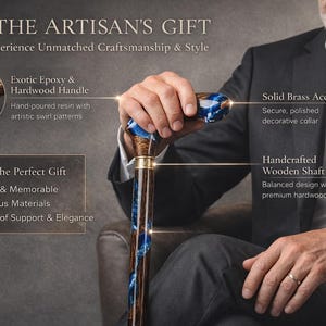 Handcrafted Palmwood & Blue Ocean Resin Walking Stick | Unique Designer walking Cane men women image 2