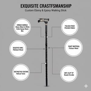 Exclusieve wandelstok van palissander met zwart-witte hars – Stijlvolle wandelstok voor heren afbeelding 8
