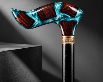 Luxury Wooden Walking Cane, Epoxy Resin Handle, Derby Style (9 Colors)