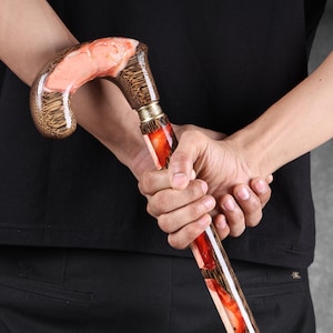 Handmade Palmwood Walking Cane: Epoxy Resin, Brass Accents