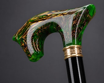 Bengala de luxo artesanal em resina epóxi verde esmeralda, para homens e mulheres.