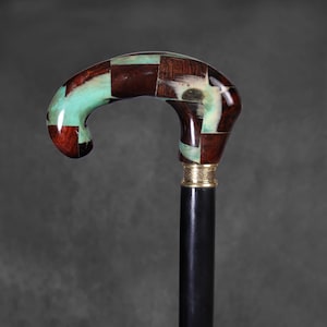 Handmade Rosewood Walking Cane: Epoxy Resin, Brass Detail