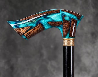 Handmade Wooden Walking Cane, Colorful Epoxy Resin Handle, Luxury Walking Stick for Men