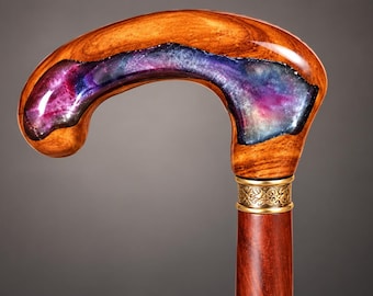 Indian Rosewood Walking Cane, Epoxy Resin Handle, Handmade Wooden Walking Stick, Brass