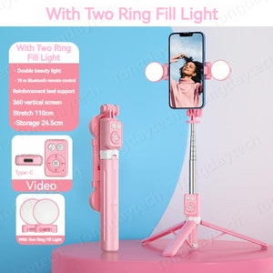 Trípode de palo Selfie con lámpara de anillo de luz Led para teléfono móvil,  soporte para