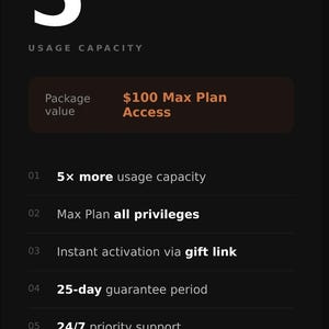 Código de regalo del plan Claude AI Max: acceso instantáneo, 5 veces más capacidad de uso, actualiza tu propia cuenta, garantía de reemplazo de 25 días.