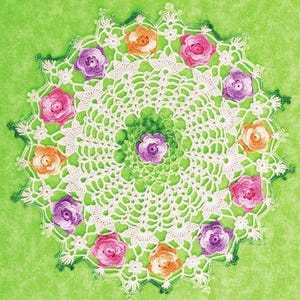 Crochet Pattern, Rose Garden Crochet Doily Pattern PDF, Vintage Lace Table Decor, Advanced Crochet Tutorial, Floral Doily Pattern
