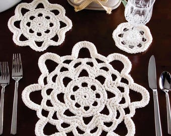 Crochet Pattern, Placemat and Coaster, Vintage Table Setting Pattern, Beginner Friendly Crochet Pattern, Easy Crochet