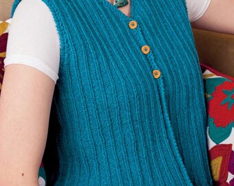 Knitting Pattern, Ribbed and Ruffled Vest Pattern, Knitting Vest Pattern, Vintage Vest Pattern, Sleeveless V-neck Knit Sweater Vest Slipover