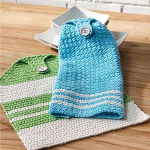 Crochet Pattern, Crochet Hand Towel Pattern, Farmhouse Striped Kitchen Towel, Crochet Towel Pattern, hanging kitchen towels