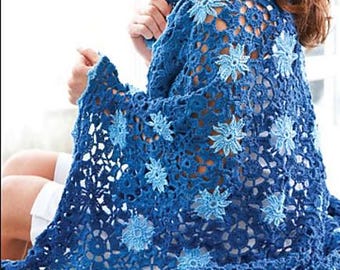 Crochet Pattern, Cornflowers Throw Crochet Pattern, Crochet Afghan Pattern, Floral Blanket Vintage Pattern Easy Crochet Blanket Pattern