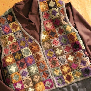 Crochet Pattern, Festival top Women, Bohemian Festival Vest Granny Square Knit Vest, Granny Crochet Top, Women&#39;s Colorful Patchwork Vest