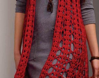 Crochet Pattern, Long Crochet Vest Pattern Easy, Leaf Stitch Vest, Lightweight Four Season Vest